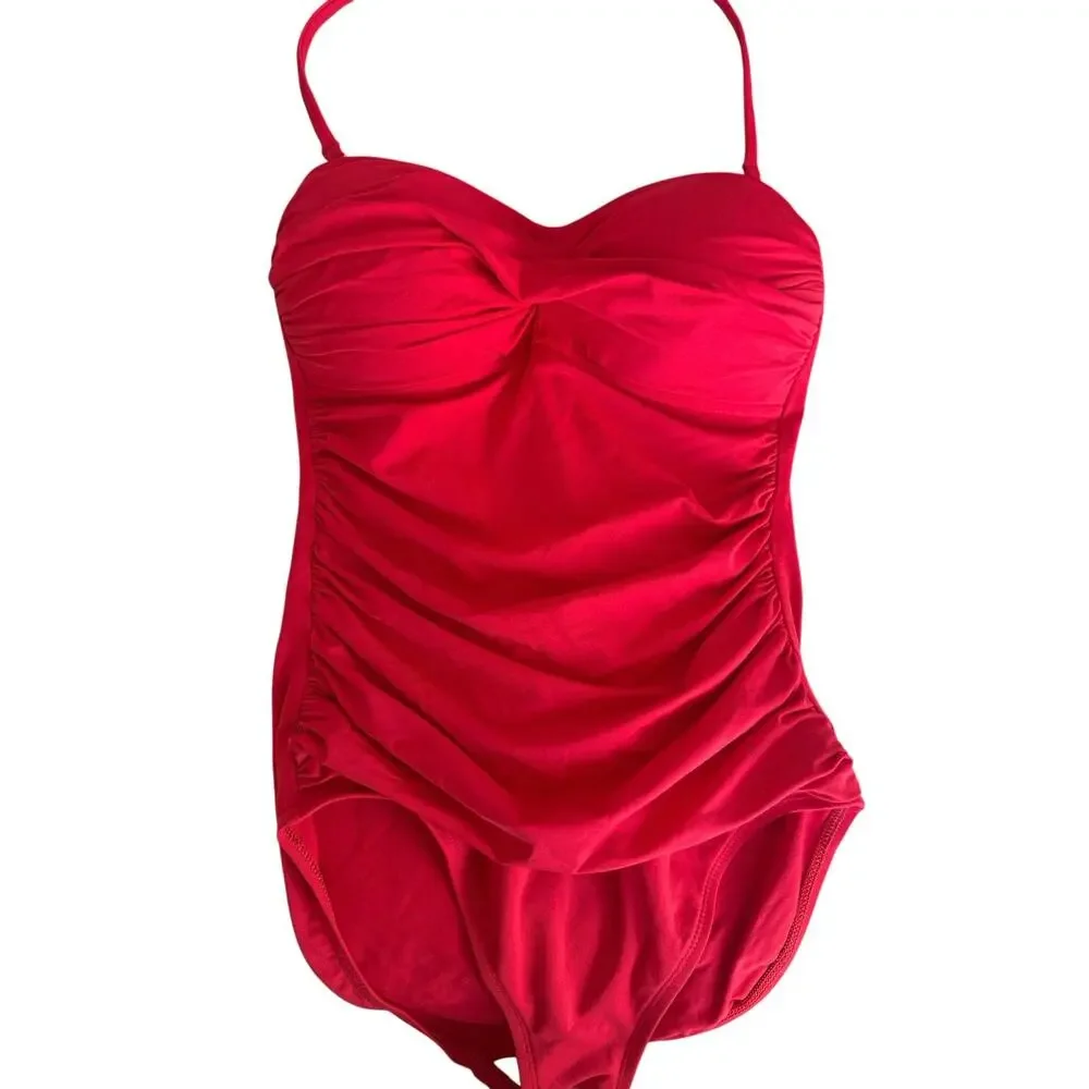 La Blanca Size 4 Red Ruched One Piece Swimsuit Sweetheart Halter Tummy Control